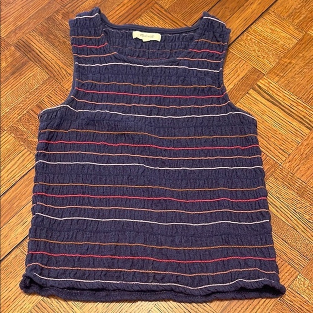 Madewell smocked embroidered Striped Sleeveless Top small